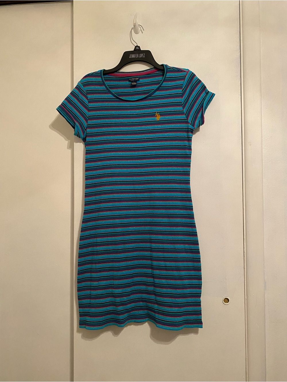 U.S. Polo Assn. Teal and Navy Striped Short Sleeve Dress Women’s Size L